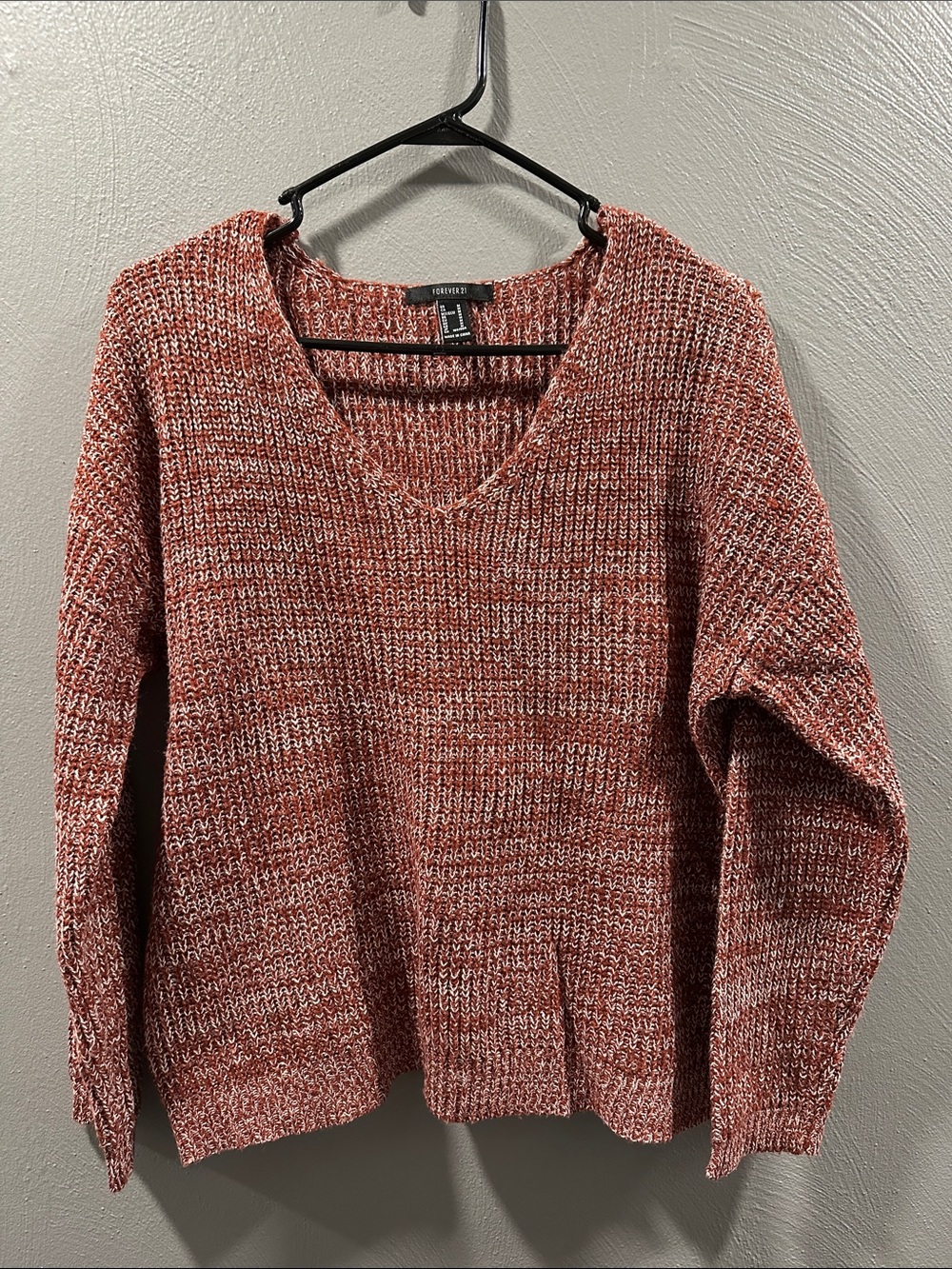 Forever 21 Marled Rust V-Neck Sweater